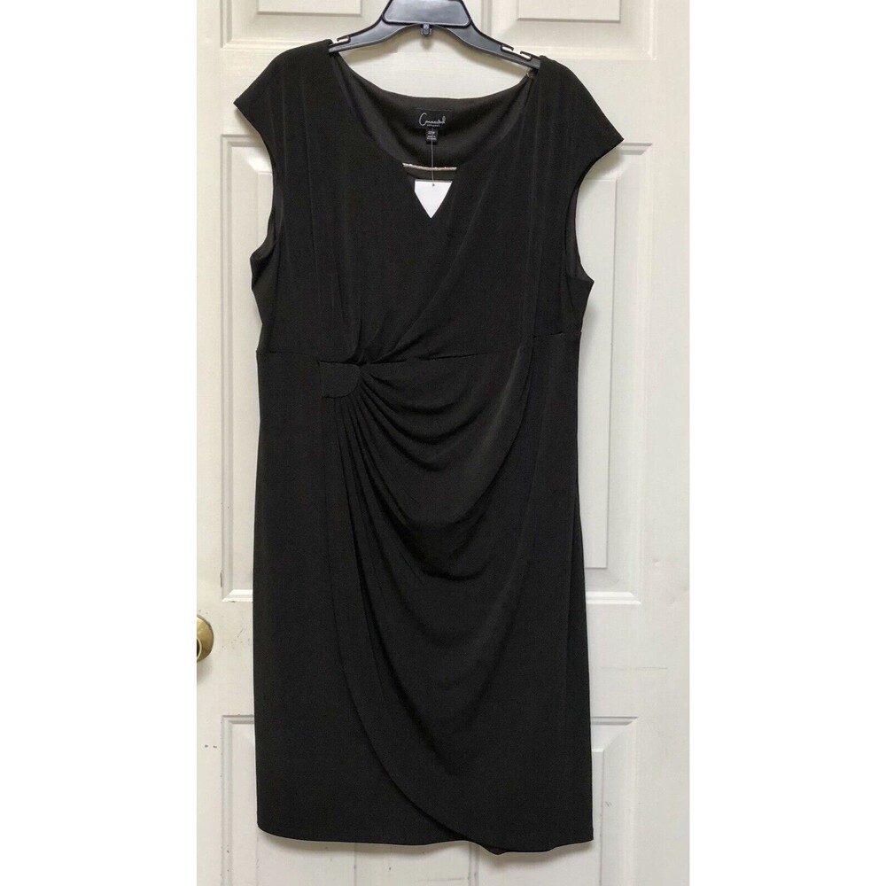CONNECTED APPAREL WOMEN'S DRESS BLACK PLUS SIZE 22W CAP SLEEVEJERSEY SHEATH